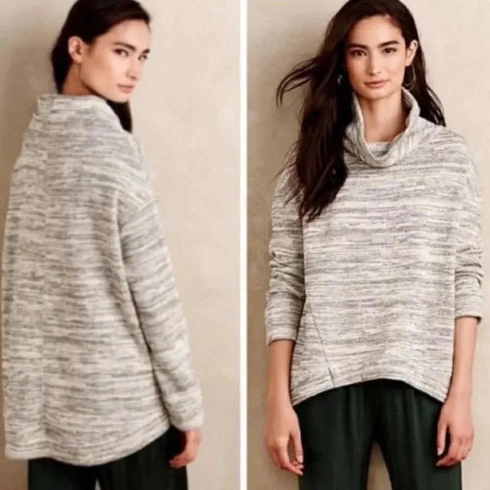 Anthropologie x Saturday Sunday | Cowl Neck Gray Marled Hi-Lo Sweater - Size XS